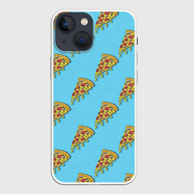 Чехол для iPhone 13 mini с принтом Пицца паттерн на голубом в Тюмени,  |  | еда | итальянская кухня | кусок пиццы | паттерн | пицца | пицца пепперони | пицца с колбасой и сыром | слайс | фаст фуд