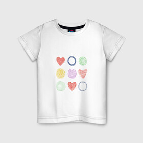 Детская футболка хлопок с принтом Цветные сердца и круги в Тюмени, 100% хлопок | круглый вырез горловины, полуприлегающий силуэт, длина до линии бедер | карандаш | круги | рисование | сердце | узор