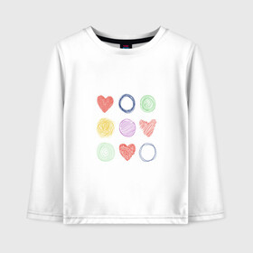 Детский лонгслив хлопок с принтом Цветные сердца и круги в Тюмени, 100% хлопок | круглый вырез горловины, полуприлегающий силуэт, длина до линии бедер | карандаш | круги | рисование | сердце | узор