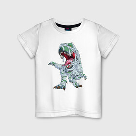 Детская футболка хлопок с принтом Динозавр-мумия в Тюмени, 100% хлопок | круглый вырез горловины, полуприлегающий силуэт, длина до линии бедер | tyrannosaurus | бинты | динозавр | дракон | мумия | тиранозавр | ящер