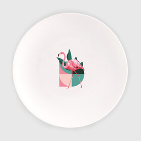 Тарелка с принтом Розовый фламинго в Тюмени, фарфор | диаметр - 210 мм
диаметр для нанесения принта - 120 мм | Тематика изображения на принте: геометрия | птица | растения | розовый | розовый фламинго | фламинго | шея