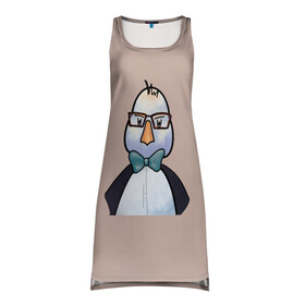 Платье-майка 3D с принтом Умная птица  в Тюмени, 100% полиэстер | полуприлегающий силуэт, широкие бретели, круглый вырез горловины, удлиненный подол сзади. | bird | brain | scientist | голубь | мозг | очки | пингвин | птица | учёный