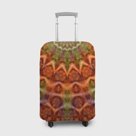 Чехол для чемодана 3D с принтом Оранжево-оливковый калейдоскоп в Тюмени, 86% полиэфир, 14% спандекс | двустороннее нанесение принта, прорези для ручек и колес | калейдоскоп | коричневый | круглый орнамент | модный | мозаика | мозаичный узор | оливковый | оранжевый | орнамент | этнический