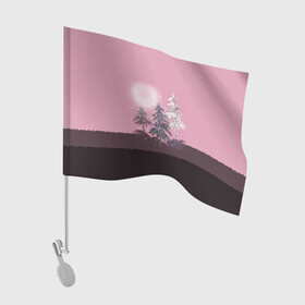 Флаг для автомобиля с принтом Розовое сияние  в Тюмени, 100% полиэстер | Размер: 30*21 см | елка | ель | зима | коричневый и розовый | лес | луна | мозаика | мозаичный узор | новогодний | розовый | солнце | утро