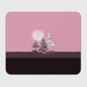 Коврик для мышки прямоугольный с принтом Розовое сияние  в Тюмени, натуральный каучук | размер 230 х 185 мм; запечатка лицевой стороны | елка | ель | зима | коричневый и розовый | лес | луна | мозаика | мозаичный узор | новогодний | розовый | солнце | утро