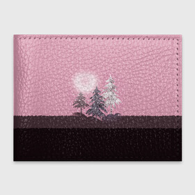 Обложка для студенческого билета с принтом Розовое сияние  в Тюмени, натуральная кожа | Размер: 11*8 см; Печать на всей внешней стороне | елка | ель | зима | коричневый и розовый | лес | луна | мозаика | мозаичный узор | новогодний | розовый | солнце | утро