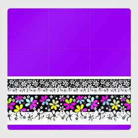 Магнитный плакат 3Х3 с принтом Яркий фиолетовый цветочный  в Тюмени, Полимерный материал с магнитным слоем | 9 деталей размером 9*9 см | детский | женский | кайма | лето | разноцветные ромашки | ромашки | фиолетовый | фиолетовый и желтый | цветочный узор | цветы