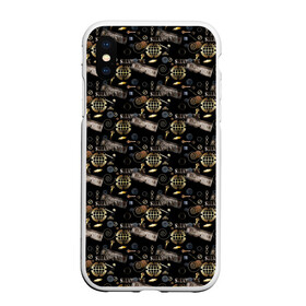 Чехол для iPhone XS Max матовый с принтом Стимпанк . Черный фон. в Тюмени, Силикон | Область печати: задняя сторона чехла, без боковых панелей | ключи | креативный | металлический | металлический предметы | модный | современный | стильный узор | черный