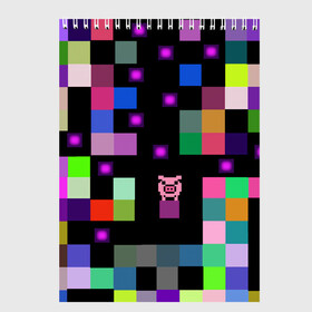 Скетчбук с принтом Arcade Pig в Тюмени, 100% бумага
 | 48 листов, плотность листов — 100 г/м2, плотность картонной обложки — 250 г/м2. Листы скреплены сверху удобной пружинной спиралью | Тематика изображения на принте: аркада | аркадная игра | мозайка из пикселей | разноцветные квадраты | свинка | свинья на кубе | цифровые кубики