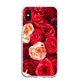 Чехол для iPhone XS Max матовый с принтом Букет роз в Тюмени, Силикон | Область печати: задняя сторона чехла, без боковых панелей | большие | букет | девушкам | красивые | пышные | розы | цветы | яркие