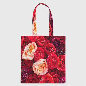 Шоппер 3D с принтом Букет роз в Тюмени, 100% полиэстер | Плотность: 200 г/м2; Размер: 34×35 см; Высота лямок: 30 см | большие | букет | девушкам | красивые | пышные | розы | цветы | яркие