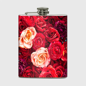 Фляга с принтом Букет роз в Тюмени, металлический корпус | емкость 0,22 л, размер 125 х 94 мм. Виниловая наклейка запечатывается полностью | большие | букет | девушкам | красивые | пышные | розы | цветы | яркие