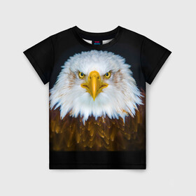 Детская футболка 3D с принтом Белоголовый орлан в Тюмени, 100% гипоаллергенный полиэфир | прямой крой, круглый вырез горловины, длина до линии бедер, чуть спущенное плечо, ткань немного тянется | Тематика изображения на принте: грозный | красивый | опасный | орлан | пернатый | птица | хищный