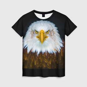 Женская футболка 3D с принтом Белоголовый орлан в Тюмени, 100% полиэфир ( синтетическое хлопкоподобное полотно) | прямой крой, круглый вырез горловины, длина до линии бедер | грозный | красивый | опасный | орлан | пернатый | птица | хищный