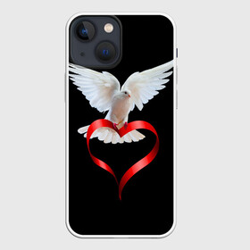 Чехол для iPhone 13 mini с принтом Голубь любви в Тюмени,  |  | белый | голубь | красивый | ленточка | любовь | сердце