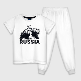 Детская пижама хлопок с принтом Russian bear в Тюмени, 100% хлопок |  брюки и футболка прямого кроя, без карманов, на брюках мягкая резинка на поясе и по низу штанин
 | bear | russia | горы | медведь | патриот | россия | русский