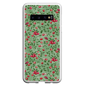 Чехол для Samsung Galaxy S10 с принтом Клюква на болоте в Тюмени, Силикон | Область печати: задняя сторона чехла, без боковых панелей | Тематика изображения на принте: бесшовный паттерн | болото | ботанический | в подарок | для детей | клюква | красный с зеленым | лес | осень | природа | цветной | ягоды | яркий