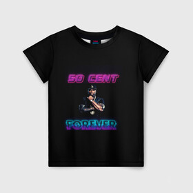 Детская футболка 3D с принтом 50 Cent в Тюмени, 100% гипоаллергенный полиэфир | прямой крой, круглый вырез горловины, длина до линии бедер, чуть спущенное плечо, ткань немного тянется | исполнитель | музыкант | розовый | рэпер | сине фиолетово неоновый | черный