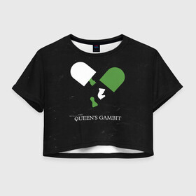 Женская футболка Crop-top 3D с принтом Qweens gambit в Тюмени, 100% полиэстер | круглая горловина, длина футболки до линии талии, рукава с отворотами | chess | serial | the queens gambit | аня тейлор джой | сериал | сериалы | ход королевы | шахматы | элизабет хармон
