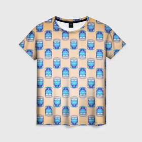 Женская футболка 3D с принтом Сгущенка паттерн в Тюмени, 100% полиэфир ( синтетическое хлопкоподобное полотно) | прямой крой, круглый вырез горловины, длина до линии бедер | pop art | десерт | еда | паттерн | поп арт | сгущенка | сладкое