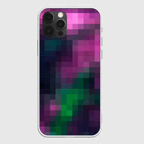 Чехол для iPhone 12 Pro с принтом Разноцветный геометрический уз в Тюмени, силикон | область печати: задняя сторона чехла, без боковых панелей | Тематика изображения на принте: абстрактный | геометрический | зеленый | квадраты | клетка | клетчатый узор | молодежный | сиреневый | фиолетовый