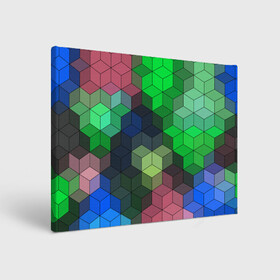 Холст прямоугольный с принтом Разноцветный геометрический уз в Тюмени, 100% ПВХ |  | абстрактный | зеленый | молодежный | разноцветный узор | ромбы | синий | текстура