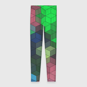 Леггинсы 3D с принтом Разноцветный геометрический уз в Тюмени, 80% полиэстер, 20% эластан | Эластичный пояс, зауженные к низу, низкая посадка | абстрактный | зеленый | молодежный | разноцветный узор | ромбы | синий | текстура