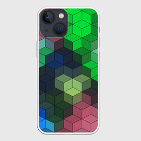 Чехол для iPhone 13 mini с принтом Разноцветный геометрический уз в Тюмени,  |  | абстрактный | зеленый | молодежный | разноцветный узор | ромбы | синий | текстура
