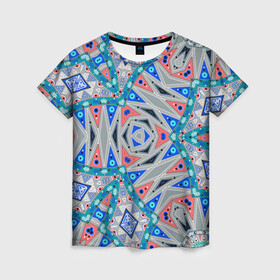 Женская футболка 3D с принтом Серо-синий абстрактный узор  в Тюмени, 100% полиэфир ( синтетическое хлопкоподобное полотно) | прямой крой, круглый вырез горловины, длина до линии бедер | абстрактный | асимметричный | креативный | молодежный | серый | синий | современный