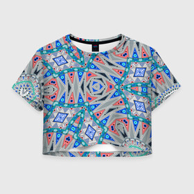 Женская футболка Crop-top 3D с принтом Серо-синий абстрактный узор  в Тюмени, 100% полиэстер | круглая горловина, длина футболки до линии талии, рукава с отворотами | абстрактный | асимметричный | креативный | молодежный | серый | синий | современный
