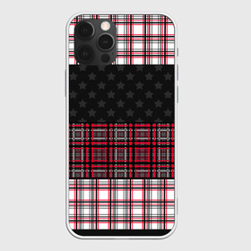 Чехол для iPhone 12 Pro с принтом Комбинированный красно-серый  в Тюмени, силикон | область печати: задняя сторона чехла, без боковых панелей | Тематика изображения на принте: клетка | комбинированный | красный и черный | креативный | плед | полосы | узор в клетку | шотландка