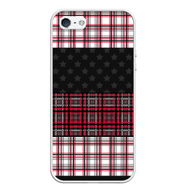 Чехол для iPhone 5/5S матовый с принтом Комбинированный красно-серый  в Тюмени, Силикон | Область печати: задняя сторона чехла, без боковых панелей | клетка | комбинированный | красный и черный | креативный | плед | полосы | узор в клетку | шотландка