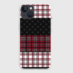 Чехол для iPhone 13 с принтом Комбинированный красно серый в Тюмени,  |  | Тематика изображения на принте: клетка | комбинированный | красный и черный | креативный | плед | полосы | узор в клетку | шотландка
