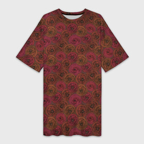 Платье-футболка 3D с принтом Цветочный коричневый ретро в Тюмени,  |  | абстрактный | в горошек | коричневый | модный | ретро | цветочный узор | цветы