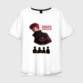 Мужская футболка хлопок Oversize с принтом Vinny Hong Arigato Uchiha clan в Тюмени, 100% хлопок | свободный крой, круглый ворот, “спинка” длиннее передней части | anime | manhwa | uchiha | vinny hong | windbreaker | аниме | ветролом | манга | манхва