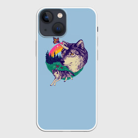 Чехол для iPhone 13 mini с принтом Волк единорог в Тюмени,  |  | unicorn | бабочка | волки | деревья | детская | единорог | лес | радуга