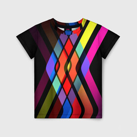 Детская футболка 3D с принтом Пересечение  в Тюмени, 100% гипоаллергенный полиэфир | прямой крой, круглый вырез горловины, длина до линии бедер, чуть спущенное плечо, ткань немного тянется | пересечение | полосы | разноцветное | разноцветные | ромб | спектр | спектр света | треугольник | цвета
