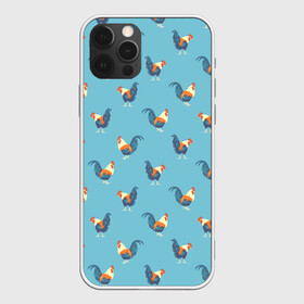 Чехол для iPhone 12 Pro с принтом Петушки паттерн в Тюмени, силикон | область печати: задняя сторона чехла, без боковых панелей | rooster | паттерн | петух | петушки | птица | рисунок