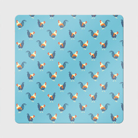 Магнит виниловый Квадрат с принтом Петушки паттерн в Тюмени, полимерный материал с магнитным слоем | размер 9*9 см, закругленные углы | rooster | паттерн | петух | петушки | птица | рисунок