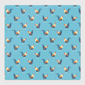 Магнитный плакат 3Х3 с принтом Петушки паттерн в Тюмени, Полимерный материал с магнитным слоем | 9 деталей размером 9*9 см | rooster | паттерн | петух | петушки | птица | рисунок