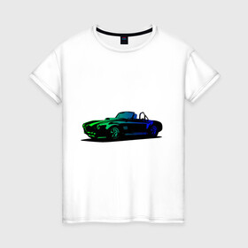Женская футболка хлопок с принтом SHELBI COBRA I Шелби Кобра в Тюмени, 100% хлопок | прямой крой, круглый вырез горловины, длина до линии бедер, слегка спущенное плечо | дрифт. | кабриолет | неоновая машина | скорость | спорткар