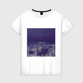Женская футболка хлопок с принтом Ночь в Тюмени, 100% хлопок | прямой крой, круглый вырез горловины, длина до линии бедер, слегка спущенное плечо | vhs | вхс | кассета | ночь | яхты