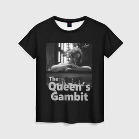 Женская футболка 3D с принтом Sad Queen в Тюмени, 100% полиэфир ( синтетическое хлопкоподобное полотно) | прямой крой, круглый вырез горловины, длина до линии бедер | chess | serial | the queens gambit | аня тейлор джой | сериал | сериалы | ход королевы | шахматы | элизабет хармон