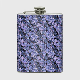 Фляга с принтом Сине-фиолетовый цветочный узор в Тюмени, металлический корпус | емкость 0,22 л, размер 125 х 94 мм. Виниловая наклейка запечатывается полностью | однотонный | ретро | синие цветы | темный узор | цветочный узор | цветы