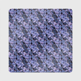 Магнит виниловый Квадрат с принтом Сине-фиолетовый цветочный узор в Тюмени, полимерный материал с магнитным слоем | размер 9*9 см, закругленные углы | однотонный | ретро | синие цветы | темный узор | цветочный узор | цветы