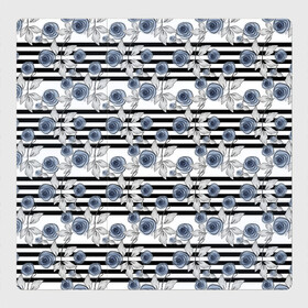 Магнитный плакат 3Х3 с принтом Акварельный полосатый узор  в Тюмени, Полимерный материал с магнитным слоем | 9 деталей размером 9*9 см | акварель | акварельные цветы | детский | женский | малышам | модный | цветочный узор | цветы | черный и белый
