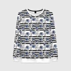 Женский свитшот 3D Акварельный полосатый узор : в Тюмени, 100% полиэстер с мягким внутренним слоем | круглый вырез горловины, мягкая резинка на манжетах и поясе, свободная посадка по фигуре | Тематика изображения на принте: акварель | акварельные цветы | детский | женский | малышам | модный | цветочный узор | цветы | черный и белый