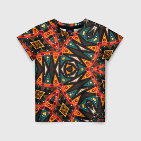 Детская футболка 3D с принтом Абстрактный арабский узор  в Тюмени, 100% гипоаллергенный полиэфир | прямой крой, круглый вырез горловины, длина до линии бедер, чуть спущенное плечо, ткань немного тянется | абстрактный | арабский | восточный | геометрические фигуры | заплатки | коричневый | оранжевый | орнамент | пэчворк | современный
