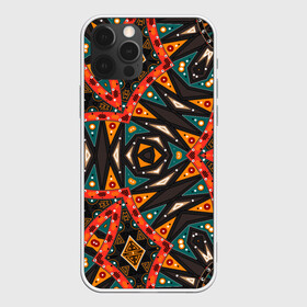 Чехол для iPhone 12 Pro с принтом Абстрактный арабский узор  в Тюмени, силикон | область печати: задняя сторона чехла, без боковых панелей | Тематика изображения на принте: абстрактный | арабский | восточный | геометрические фигуры | заплатки | коричневый | оранжевый | орнамент | пэчворк | современный