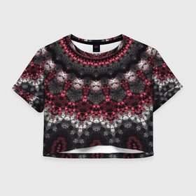 Женская футболка Crop-top 3D с принтом Красно-черный мозаичный узор  в Тюмени, 100% полиэстер | круглая горловина, длина футболки до линии талии, рукава с отворотами | абстрактный | восточный орнамент | калейдоскоп | красный и черный | креативный | модный | мозаика | орнамент | популярный | современный